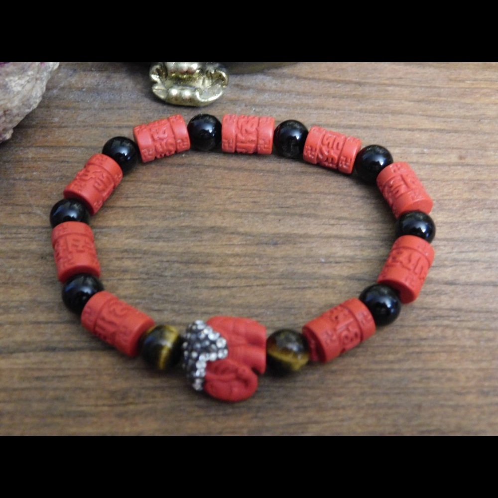 Tiger Eye Bracelet w Cinnabar Spacers Custom Made